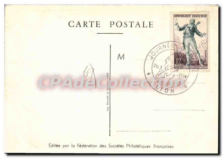 CPA Journee du Timbre Lyon démolition pont de la guillotière en 1953 1954 timbre figaro pont de la g — Back