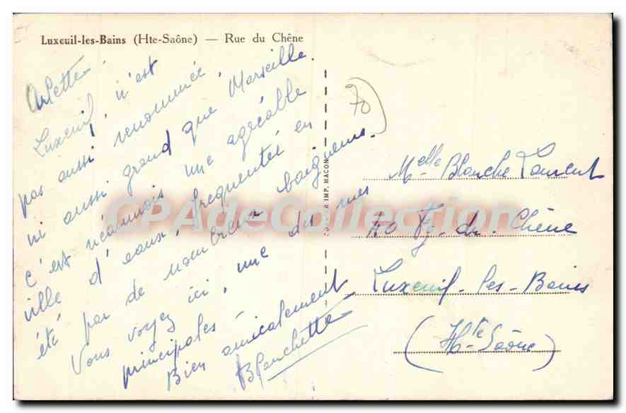 Luxeuil-les-Bains — Rue du Chêne — Éditeur R. IMP. MACON — Verso