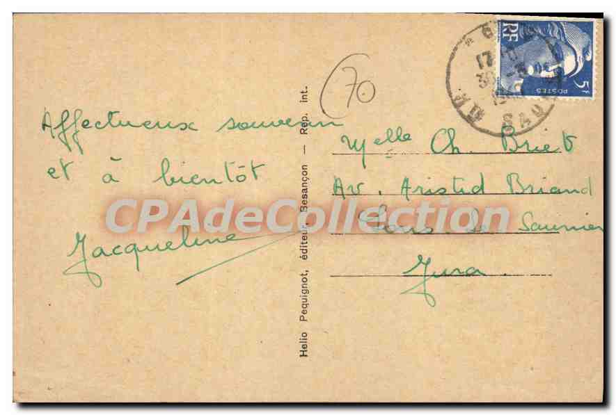 Gray — L'Hôtel de Ville — éditeur Péquignot, n°624 — Verso