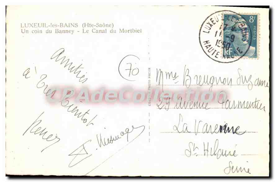 LUXEUIL-les-BAINS (Hte-Saône) — Un coin du Banney - Le Canal du Mortbiet — Compagnie Photo Macón — Rückseite