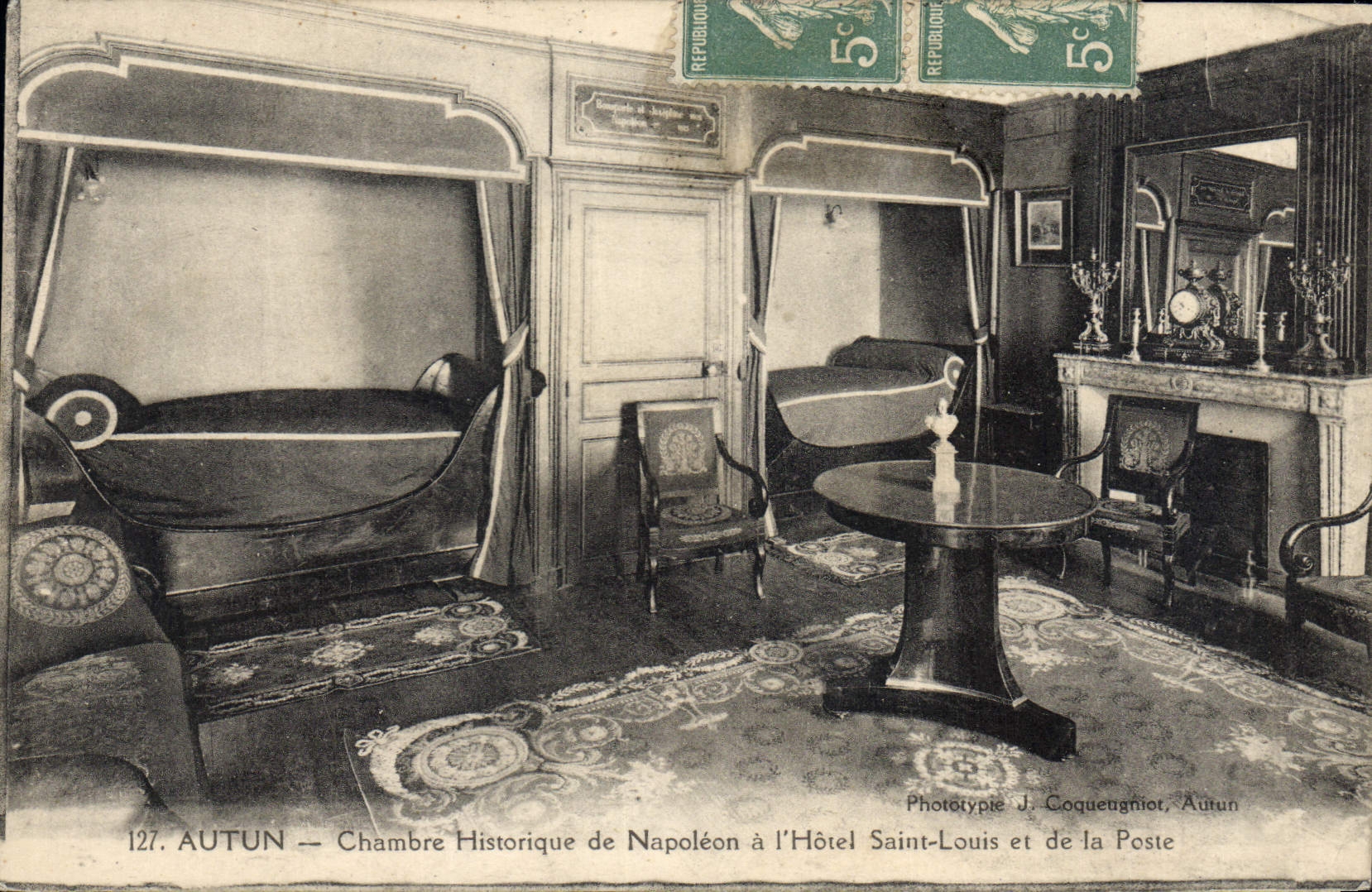 AUTUN — Historisches Zimmer Napoleons im Hôtel Saint-Louis und der Post — Phototypie J. Coqueugniot, Autun