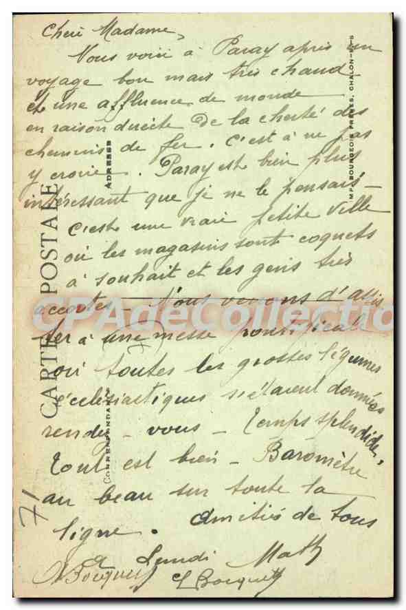 Paray-le-Monial - Monument des Combattants - Le Retour 1870-71 - 1914-18. Œuvre des Sculpteurs Curillon et Dosi. — Verso