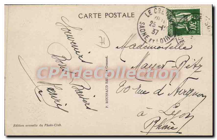 Le CREUSOT — Le Monument aux Morts — P. ROUS-SAUD Éditeur — Verso