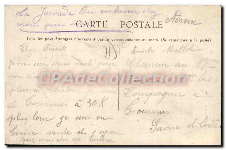CPA Tournus Monument du Centenaire Ceuvre du sculpteur Curillon  — Rückseite