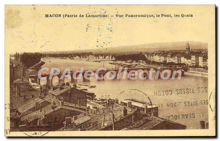 Macon (Heimat von Lamartine) — Panoramablick, der Brücke, die Ufer — unbekannter Verlag