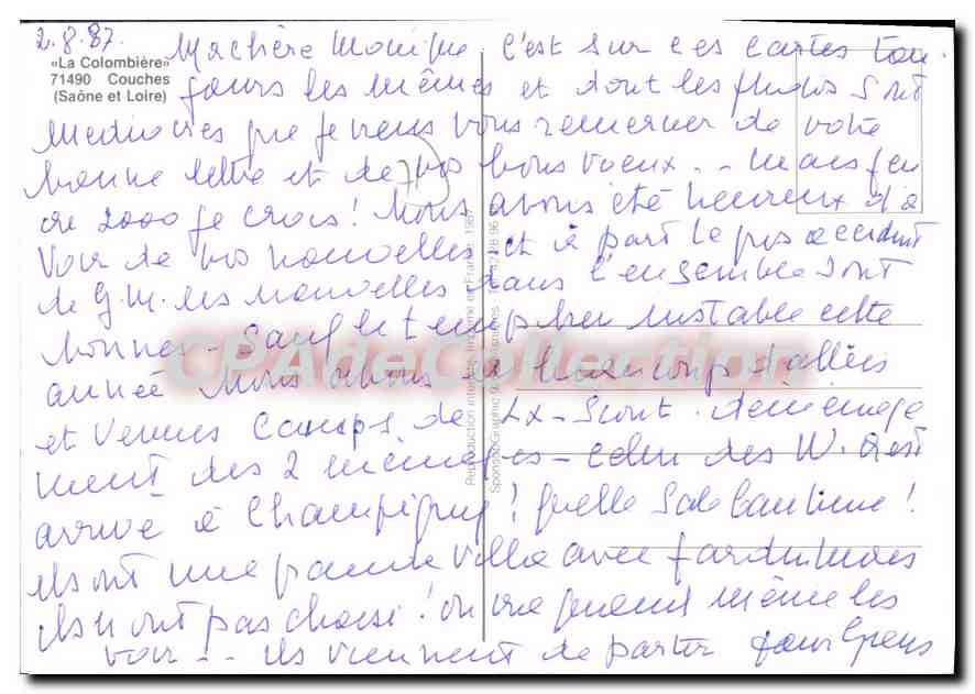 CPSM La Colombiere Saone et Loire  — Rückseite