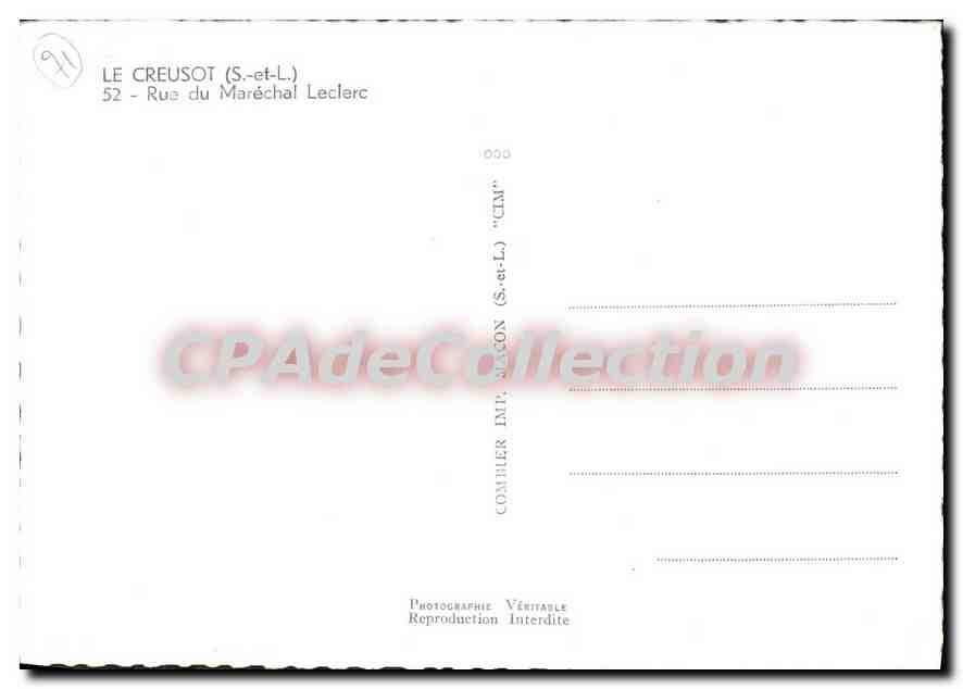 Le Creusot — Rue du Maréchal Leclerc — Comhier Imprimerie CIM — Verso