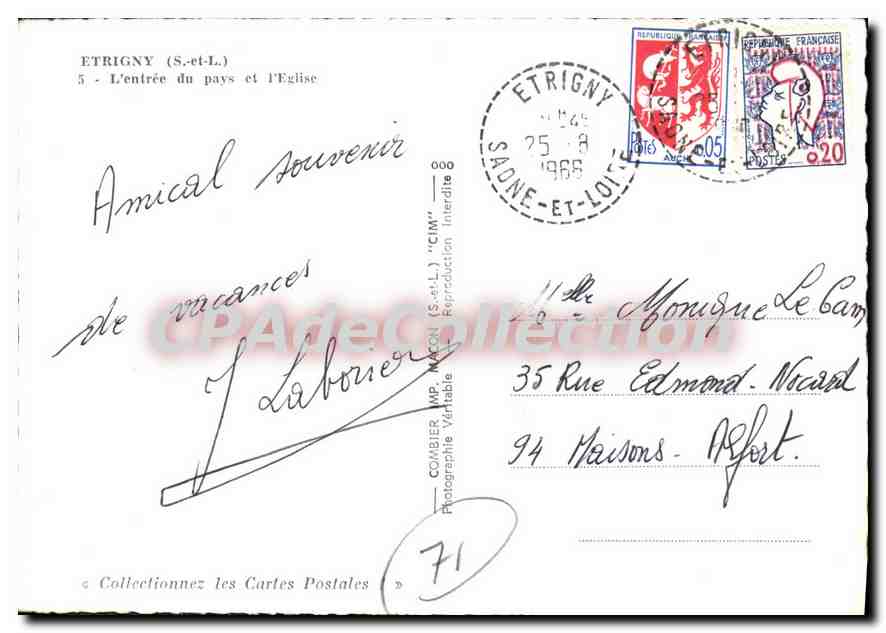 Etrigny (S.-et-L.) — L'entrée du pays et l'église — Combière MP. Maçon — Rückseite