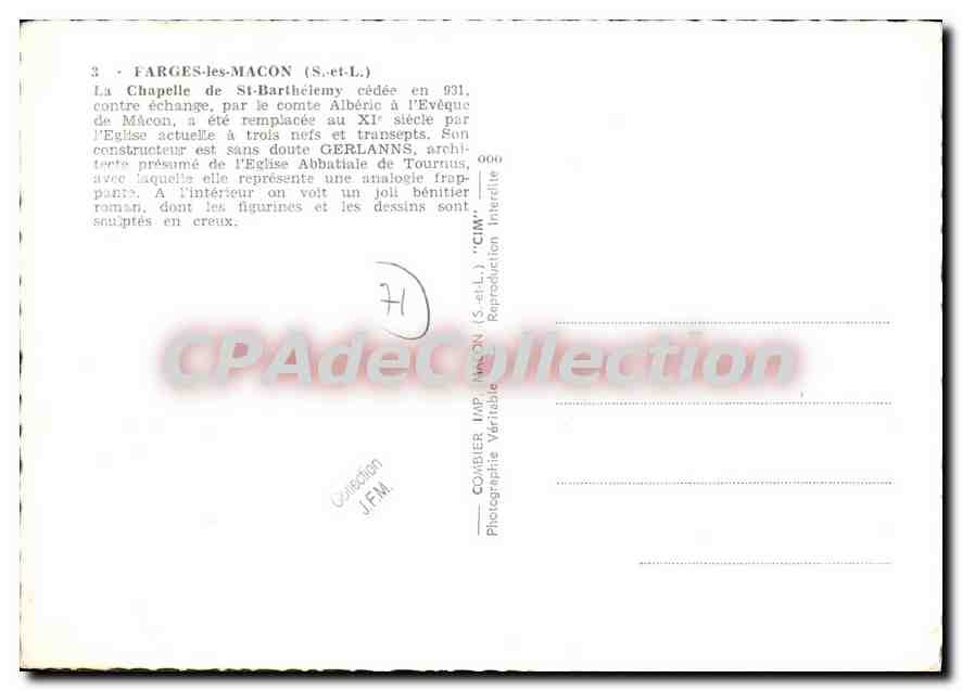 CPSM Farges les Macon La Chapelle de St Barthelemy cedee en 931 contre achange par le comte Alberic — Reverso