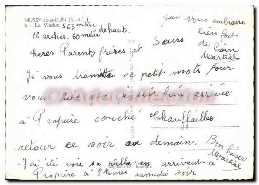 CPSM Mussy sous Dun S et L Le Viaduc  — Verso