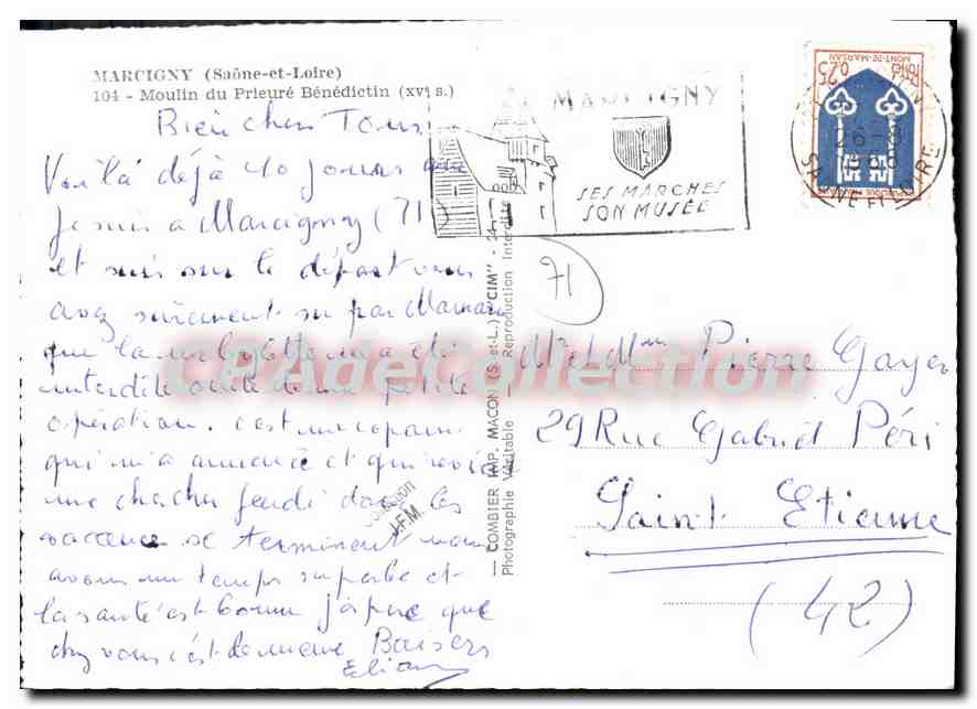 CPSM Marcigny Saone et Loire Moulin du Priere Benedictin XVI s — Rückseite