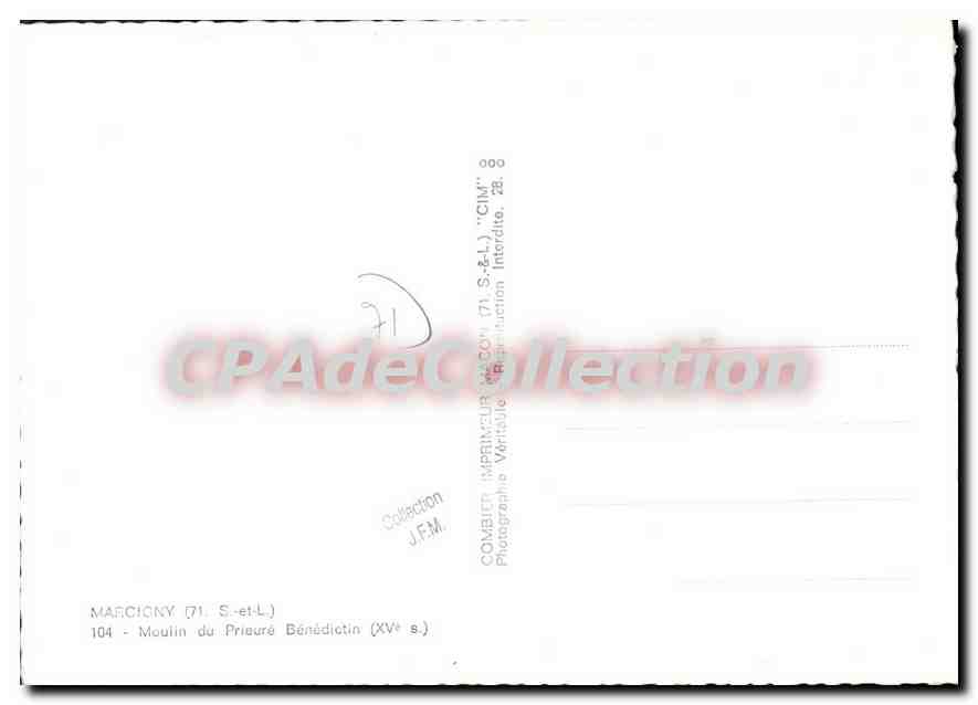 CPSM Marcigny S et L Moulin du Prieure Bnedictin XV s — Rückseite