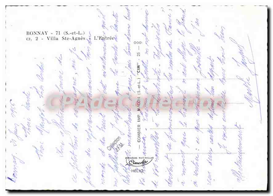 CPSM Bonnay S et L Villa Ste Agnes L'Entree  — Verso