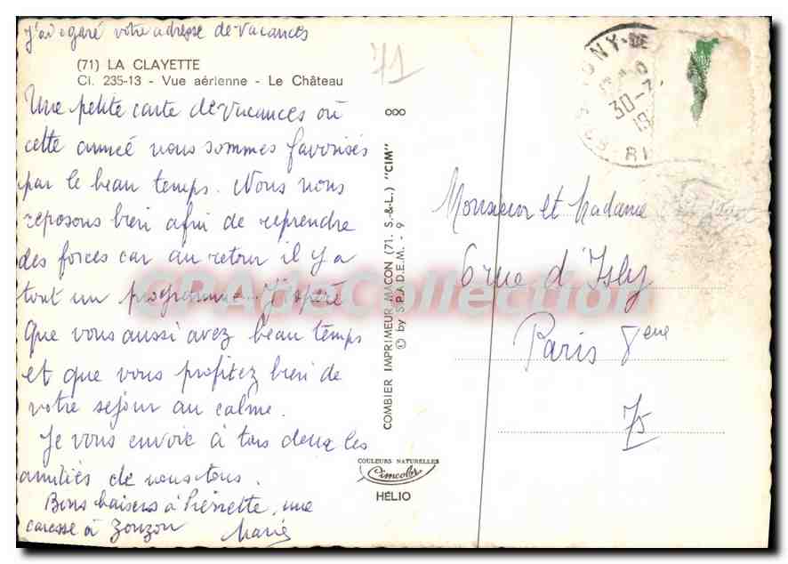 CPSM La Clayette Vue aerienne Le Chateau  — Verso