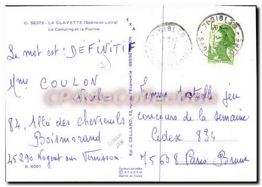 CPSM La Clayette Saone et Loire Le Camping et la Piscine — Rückseite