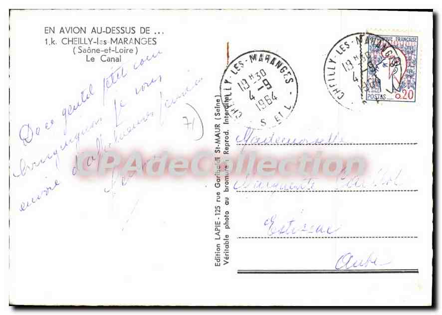 CPSM En Avion Au Dessus de Cheilly les Maranges Saone et Loire Le Canal  — Rückseite