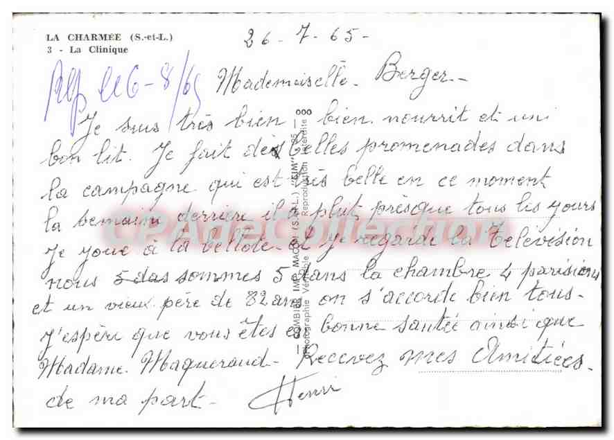 CPSM La Charmee S et L La Clinique  — Verso