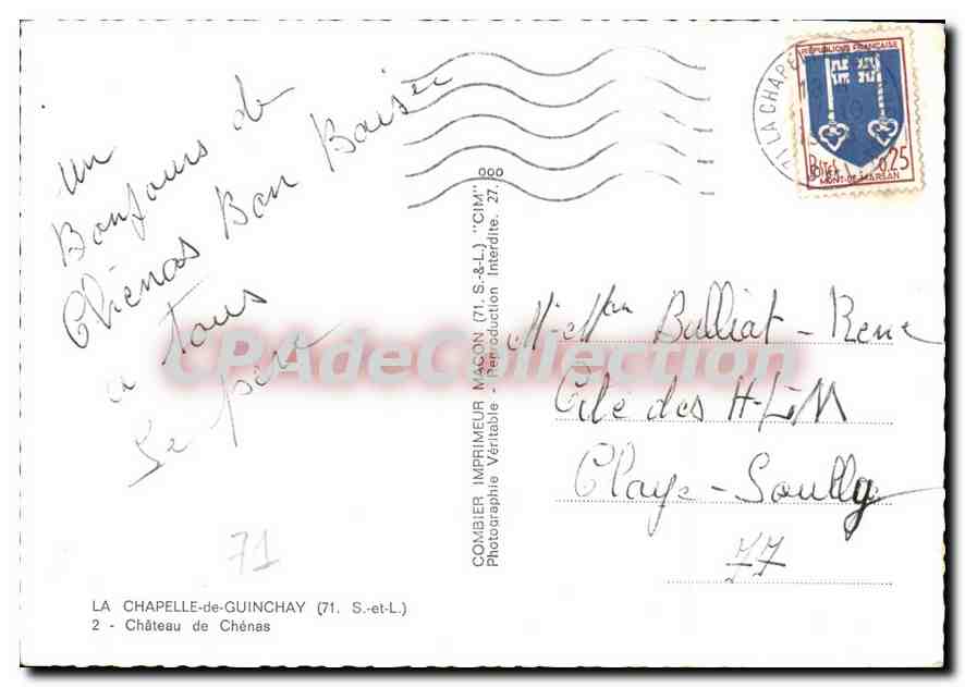 CPSM La Chapelle de Guinchay S et L Chateau de Chenas  — Rückseite