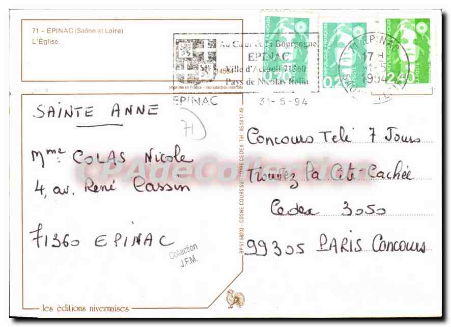 CPSM Epinac Saone et Loire L'Eglise  — Rückseite