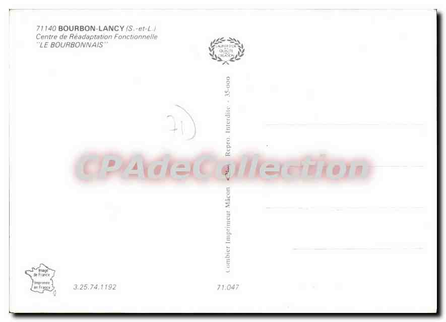 CPSM Bourbon Lancy S et L Centre de Readaptation Fonctionnelle Le Bourbonnais  — Verso