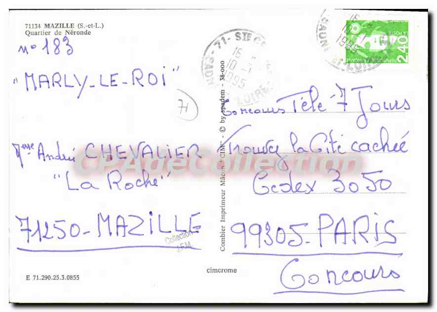 CPSM Mazille S et L Quartier de Neronde  — Verso