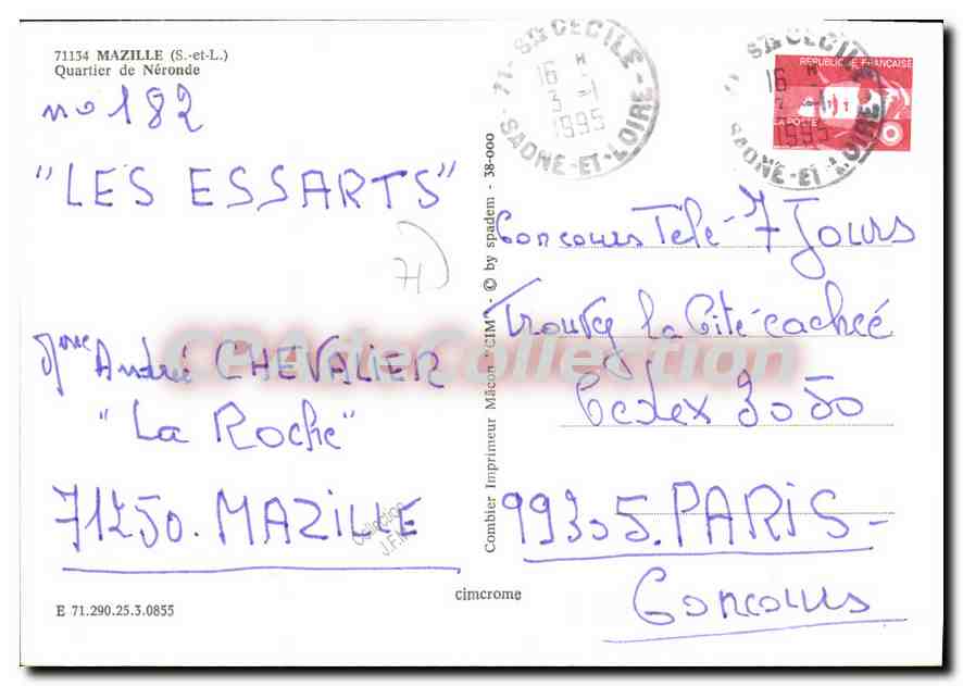 CPSM Mazille S et L Quartier de Neronde  — Verso