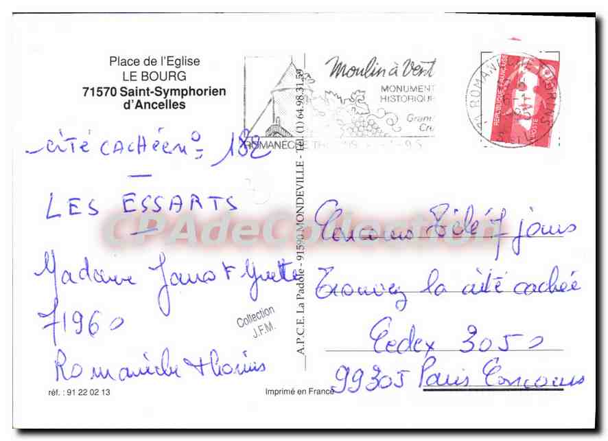 Vue aérienne du village d'Anceles — éditeur A.P.C.E. — n° de série 91 22 02 13 — Rückseite