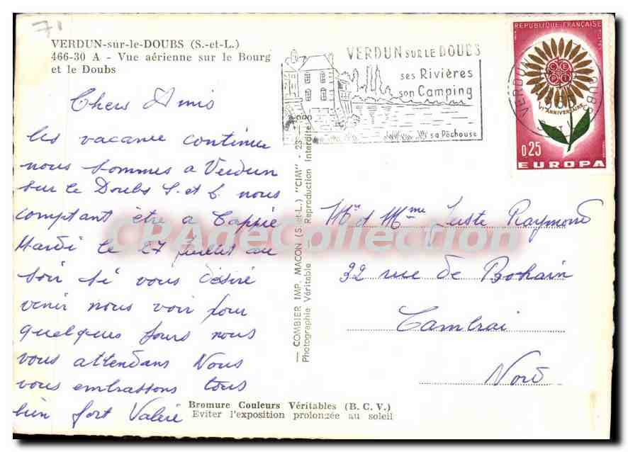 Verdun-sur-le-Doubs — Vue aérienne sur le bourg et le Doubs — Combier Imp. Macon — Rückseite