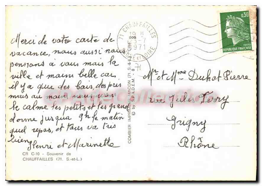 CPSM CHAUFFAILLES souvenir — Verso