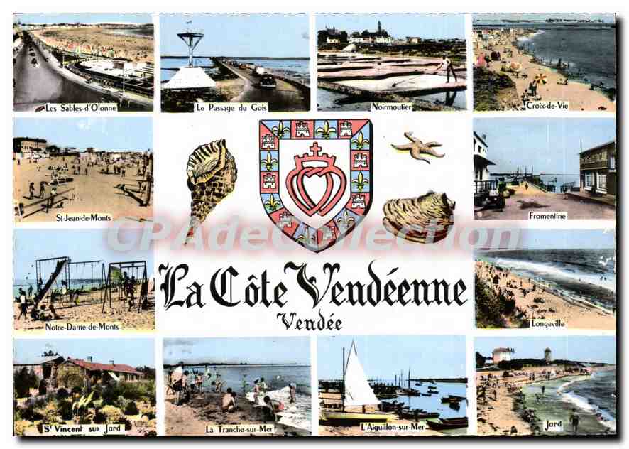 La Côte Vendéenne — vue panoramique avec huit lieux — CPAdeCollection