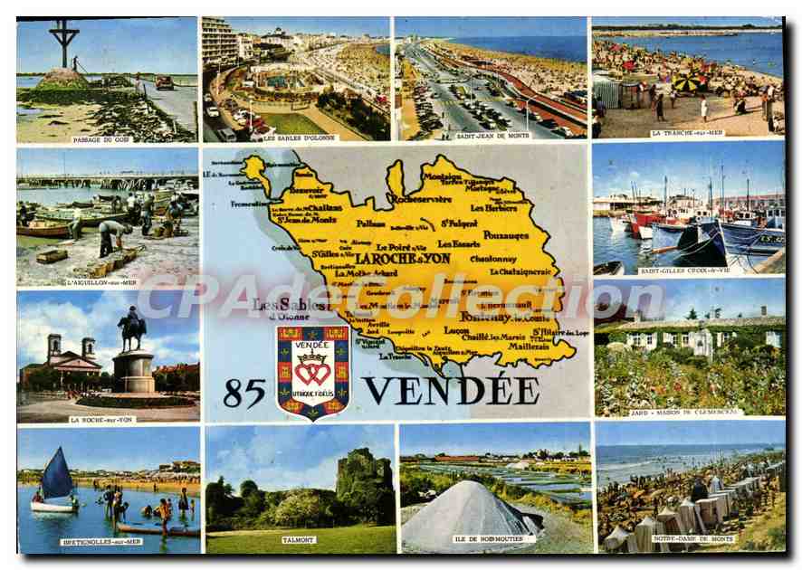 Vendée — Carte postale panoramique avec carte géographique — Artaud Frères