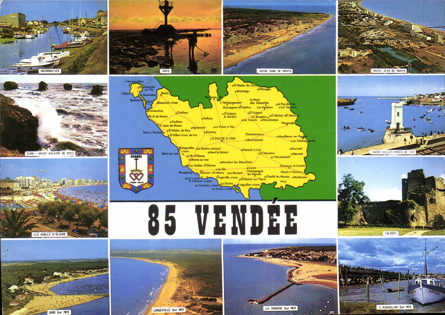 Vendée — Carte postale panoramique avec carte de la région — Artaud Frères, n° ON 56