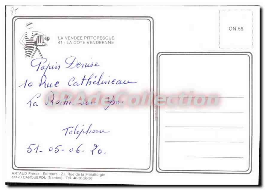 Vendée — Carte postale panoramique avec carte de la région — Artaud Frères, n° ON 56 — Rückseite
