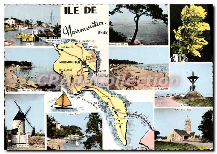 Île de Noirmoutier — Vue panoramique avec carte et lieux — Comblier Imprimeur, Vendée