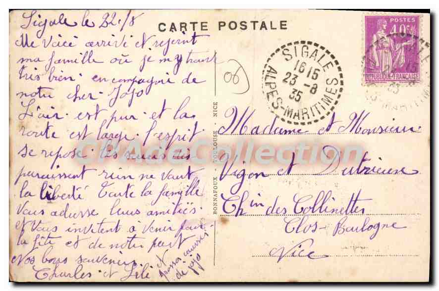 CPA SIGALE Vue Generale  — Verso