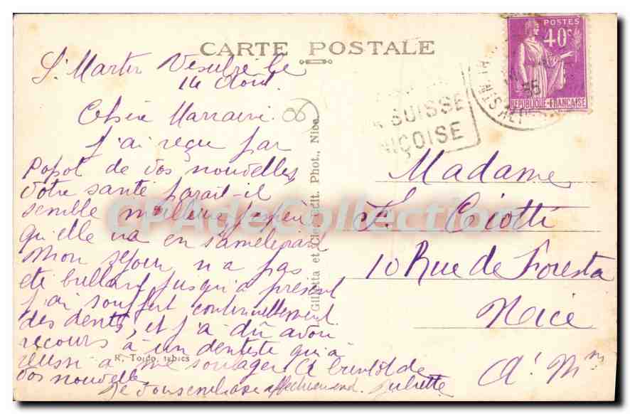 Umgebung von SAINT-MARTIN VÉSUBIE — La Madone de Fenestre alt. 1904 m. — R. Toupo et Cie, n°22 — Rückseite