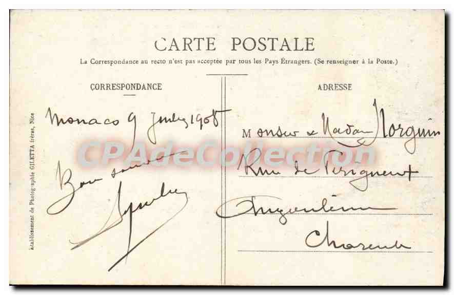 Monaco - Palais du Prince - Carabiniers - Garde d'honneur — Édition Gilletta, phot. Nice, n°804 — Verso