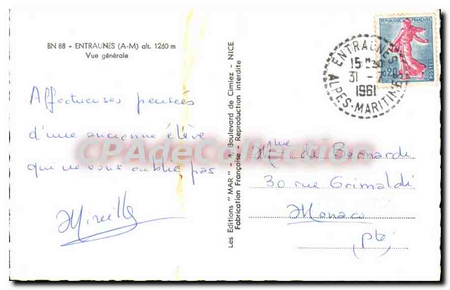 CPA Entraunes A M vue generale  — Verso