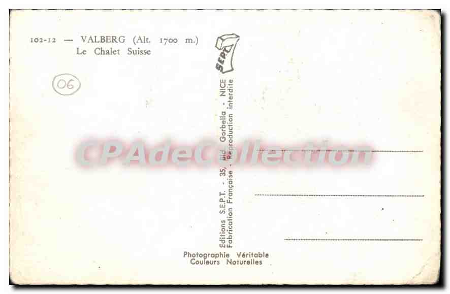 CPA Valberg le Chalet Suisse  — Verso