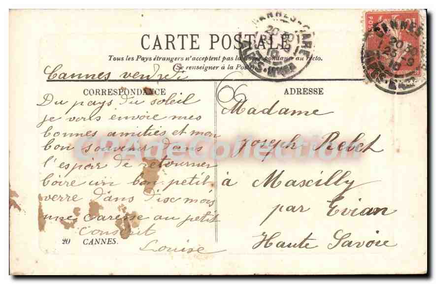 CPA Cannes le port de la Mont Chevalier  — Rückseite