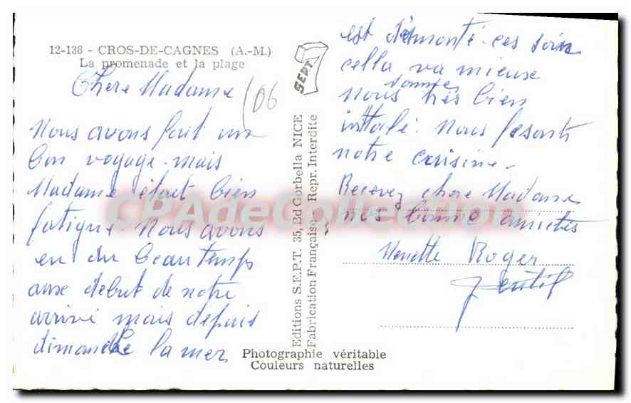CPA Cros de Cannes A M la Promenade et la plage  — Rückseite