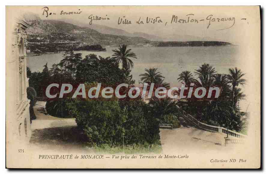 Vue prise des Terrasses de Monte-Carlo — Principauté de Monaco — Éditeur Collections ND, n° 575