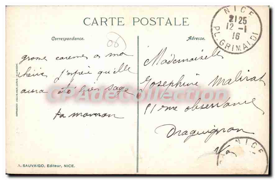 CPA de la Cote d'Azur  — Verso