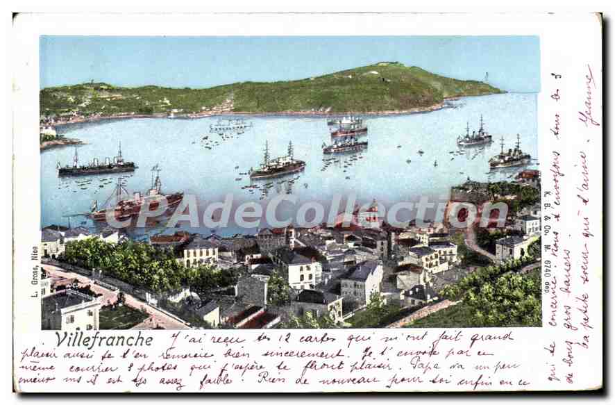 Villefranche-sur-Mer — vue aérienne du port avec bateaux — L. Gras, Nice - Recto