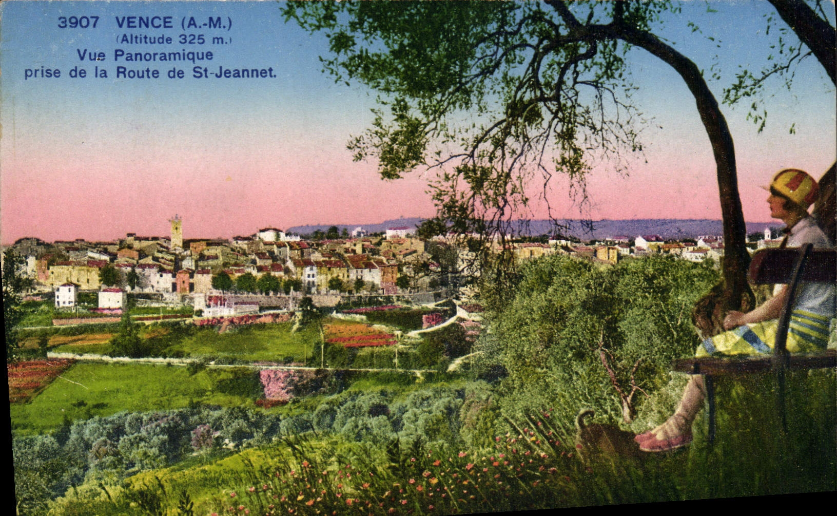 Vence (A.M.) — Vue panoramique prise de la Route de St-Jeannet — Photochrome A.D.I.A. (NICE)