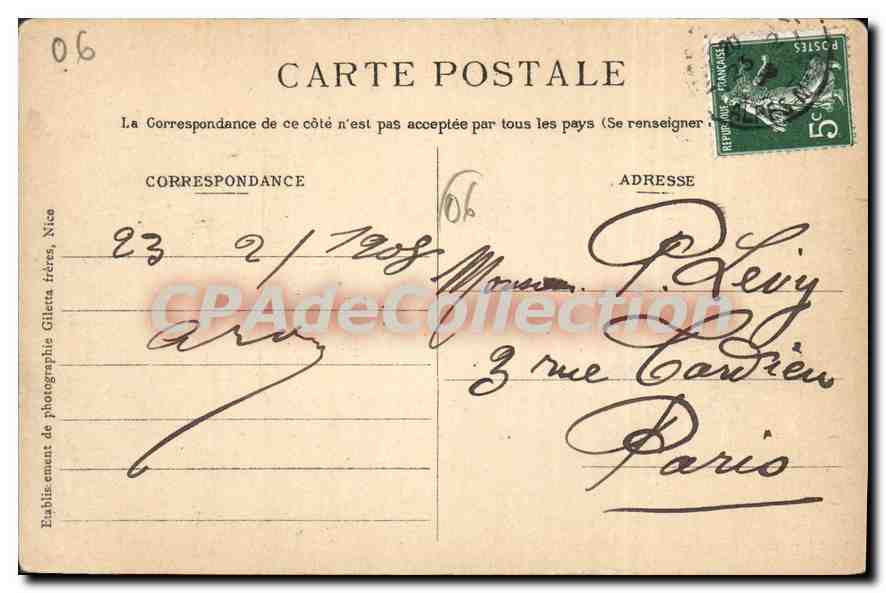 CPA Carnaval de Nice 1908 char de S N Carnaval XXXVI  — Rückseite