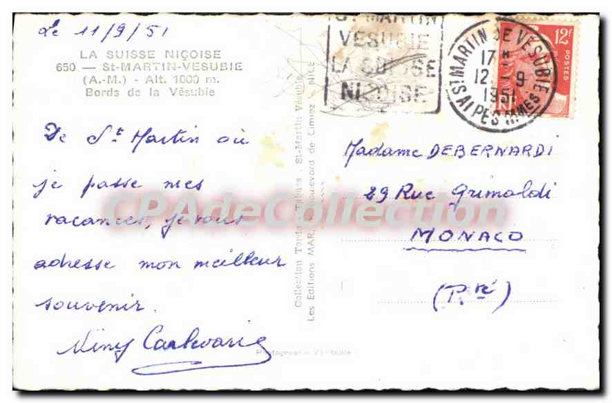 S. MARTIN VÉSUBIE (Höhe 1000m) — Ufer der Vésubie — Verlag 'Les Editions MAR' n°109 — Rückseite