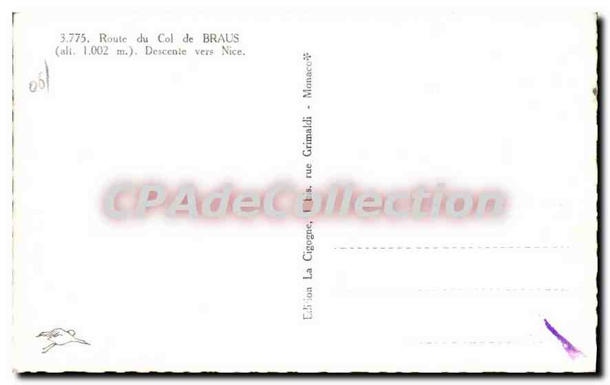 CPA Route du Col de Braus Desconte vers Nice  — Verso
