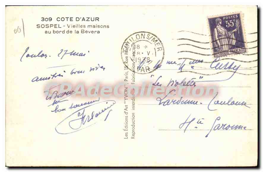 CPA Cote d'Azur Sospel Vieilles maisons au Bord de la Bevera  — Verso