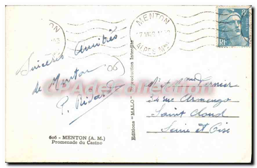 Promenade du Casino — Menton — Éditions 'MALO' n°606 — Reverso